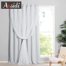 Curtains Double Layer White Blackout Curtain for Living Room Hall Sliding Door Bedroom Window Kitchen Drape Rideau Cortinas 85% Shading