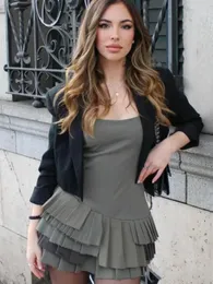 Seksi Slip Women Piled Mini Elbise Moda İnce Kare Kare Sırtsız Kısa Elbiseler 2024 İlkbahar Yaz Bayanlar Partisi Vestidos 240312