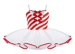 Ärmlösa justerbara remmar Bowknot randig tutu klänning barn flickor gymnastik figur skridsking klänning juldansdräkt g105374188