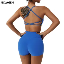 Lu Align Lemon 2 NCLAGEN Damen Yoga-Set, teilig, Aktivkleidung, Sport-BH, Biker-Shorts, Leggings, Fiess-Anzug, Trainingskleidung, Fitnessstudio, Sportwea