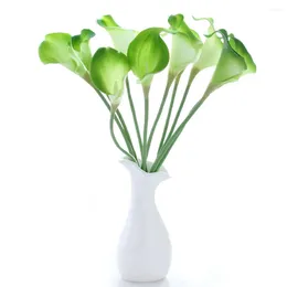 Dekoratif çiçekler yapay calla 10pcs gelin düğün buket yeşil gerçek pu çiçek ev parti dekor için