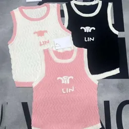 2024SS Yaz Kadınlar Yelek Tasarımcı Tank Top kadın moda mektubu nakış örgü yelek yuvarlak boyun kısa kolsuz gömlek asya boyutları