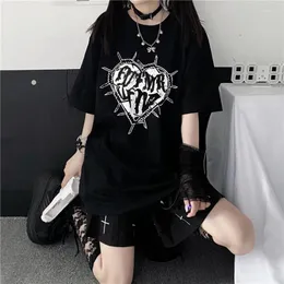 Koszulki damskie harajuku ciemny punkowy kreskówka nadruk krótki rękaw czarna koszula damskie ubrania bawełna y2k vintage koreańskie luźne odzież uliczna