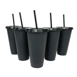 473/710ML Straws Cup with Lid Drinking Water Bottles Plastic DIY Reusable Coffee Cups Mugs Bubble Tea Cup Bar Drinkware 5PC/set 240327