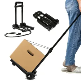 Carts 2 Rounds Folding Hand Truck Black Small Lightweight Cart Portable Telescopic Dolly Backpack Luggage Travel Moving Shopping