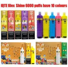 シガレットエレクトロニック100％オリジナルのIQTE Filex Shine 6000 Puffs 850MAHプレフィルドデバイス使い捨て蒸気承認10色シガリロスポコ
