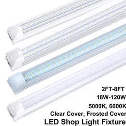 V-formad integrera T8-länkbar LED-butik Ljus fixtur 2 4 5 6 8 fot fluorescerande lampa 120W 8ft 4Rows Light Tubes Warehouse Garage Light Light