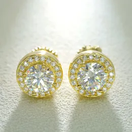 Moda de luxo passar teste s925 prata banhado a ouro piscando moissanite diamante brincos studs para homens mulheres para festa de casamento agradável presente