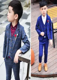 Kid Blazer Suits 212yrs 어린 소년 셔츠 재킷 조끼 Vest Pant 4Parts 슬림 어린이 의상 웨딩 플라워 보이 드레스 227U9490238