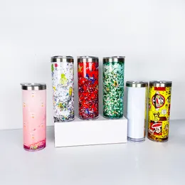 20oz White Sublimation Blanks Snow Globe Diy Glitter 304 Rostfritt stål Staka storyboard Epoxy Tumbler med glidande lock för anpassade gåvor, sålda av fall