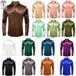 Gota de seda dos homens camisas mangas compridas cetim liso festa de casamento overshirt atacado para negócios de casamento masculino 240229