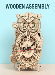 ART 3D Wooden Puzzle Creative DIY Wall Clock Owl Model Toy Building Block Kit Toys for Children Educational Adult Gifts 2202129086717