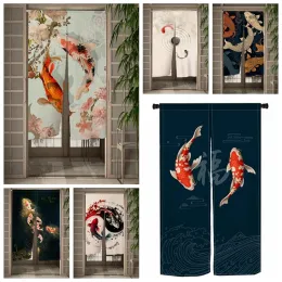 Curtains Koi Fish Japanese Door Curtain Kitchen Entrance Door Curtain Decor Fengshui Drape Room Linen Curtain Door Hanging Halfcurtain