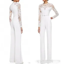 2019 New White Mother of the Bride Pant Suits Jumpsuit med långa ärmar Spets utsmyckade kvinnor Formell kvällskläder specialanpassad 111441957