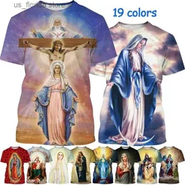 남자 티셔츠 성모 마리아 3D 프린팅 티셔츠 여름 패션 기독교 어머니 신의 기독교 어머니 짧은 슬버 렉스 strt 믿음 캐주얼 티셔츠 Y240321