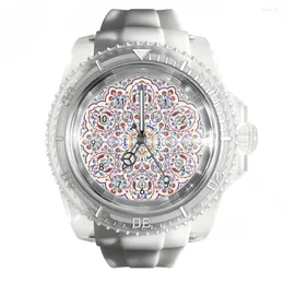 腕時計ファッション透明なシリコンホワイトウォッチ幾何学的マンダラメンズと女性のクォーツスポーツ時計