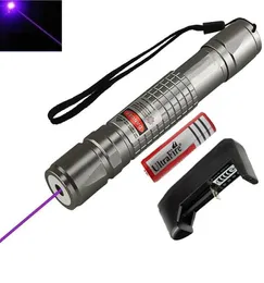 High Power Blue Purple Beam Laser Pointer Pen Demo Remote Pen Pointer Projector Fokuserbar resa utomhus ficklampa4873435