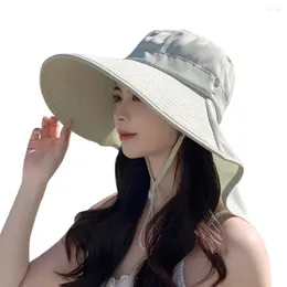 Berets Bell-em forma de bacia chapéu elegante pescador feminino com xale design para proteção solar elegante olhar grande borda ao ar livre