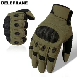 Green Tactical Full Finger Gloves Men Pekskärm Hard Knuckle Windproof Shoiner Paintball Motorcykel Armé Kör Gymhandsken T20240S