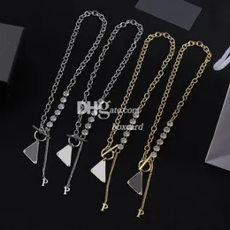 Jewelry Golden Chain Necklaces Luxury Triangle Rhinestone Pendants Necklaces Silver Plated Necklaces With Box 4 Colors