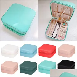 Storage Boxes Bins 50Pcs/Lot Simple Jewellery Box Creative Portable Pu Single Layer Earrings Ring Display For Home Travel Girl Dro Dhxg5