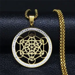 Цветок жизни 14-каратного желтого золота, цепочка чакр, женское и мужское ожерелье, куб Метатрона, символ сакральной геометрии, ювелирные изделия