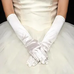 Fünf-Finger-Handschuhe für Damen, Abendparty, Hochzeit, formell, einfarbig, Satin, lange Fingerhandschuhe für Veranstaltungen, Aktivitäten, Rot, Weiß, 262 m