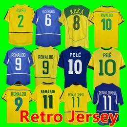 Brasil Vintage Jersey Romario Rivaldo Brazils Carlos Ronaldinho Camisa de Futebol 1998 2002 2008 Ronaldo Kaka 2006 1994 1957 1970 Pele Retro Soccer Jerseysys