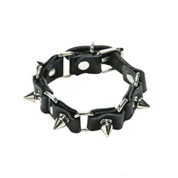 JettingBuy 1pc Cool Wolf Tooth Bangle Fashion Gothic Metal Cone Stud Spikes Rivet Leather Wristband Men Punk Style2063