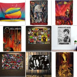 Vintage Rock and Roll Wall Art Flag och Banner Wall Hanging målning Populär hiphop metallmusik konst tema affischer bar garage sovsal man grotta heminredning tapestry