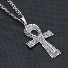 Iced Out Zircon Ankh Key Pendant Golden Jewelry CZ Cross Egyptian Key of Life Pendant Hip Hop Necklace For Men Women322x