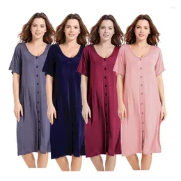 Mulheres sleepwear modal de manga curta mid-length sleep tops noite vestido com botão para mulheres cardigan plus size