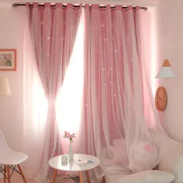 Tende Tenda oscurante per finestra romantica con stella cava per soggiorno, camera da letto, ganci, tende cucite con voile bianco, decorazioni per la casa