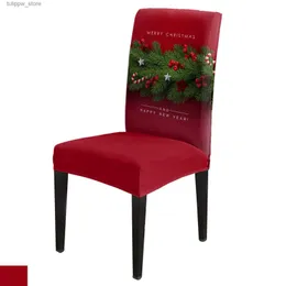 Chair Covers Christmas Tree Pine Needles Candy Bow Chair Cover Dining Spandex Stretch Seat Covers Home Office Decoration Desk Chair Case Set L240320