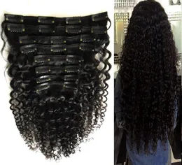 Clipe afro-americano em extensões de cabelo humano 100g 120g 8pcs Natural Preto afro kinky encaracolado clip6174328