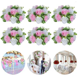 Decorative Flowers 6Pcs Artificial Centerpiece Table Decorations Rose Ball For Weddding Floral Arrangements Bouquet Party Home Decor