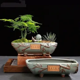 Creative Ceramic Vintage Flower Pot Simple Succulent Plant Container Green Planters Bonsai Pots Flowerpot Home Decoration 240311