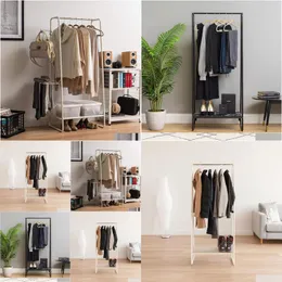 Outros móveis Iris Usa Rack de roupas com 2 prateleiras de madeira em pé para pendurar fácil de deixar entrega Home Garden Furnitur Otghr