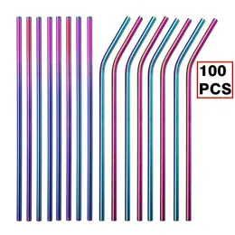100Pcs/Lot 304 Stainless Steel Drinking Straws Reusable Metal Straight Bent Straw Eco-friendly Party Bar Drinkware Supplies 240304