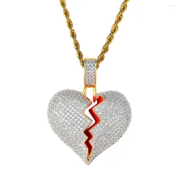Pendant Necklaces Heart Broken Necklace Gold Silver Color Zirconia Stone Hip Hop Jewelry For Men Charm Gifts