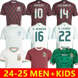 2024 Meksika Futbol Forması H. Losano Chicharito G Dos Santos C. Vela 24 25 Spor Futbol Gömlek Setleri Erkekler Kit Meksika Üniforma Evi Uzak