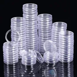 Caixas 200pcs Caixa de coleta de moedas transparente plástico de 25 mm 25mm cápsulas de cápsulas de coleta suprimentos de armazenamento à prova de poeira