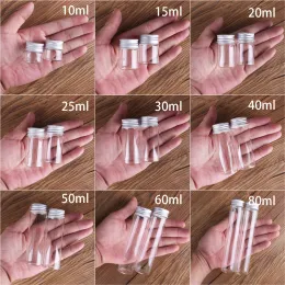 JARs 24pcs/Los 10ml 15ml 20ml 25ml 30ml 40 ml 50 ml 60 ml 80 ml 100 ml Glasflaschen Gläser mit Aluminiumdeckel für Hochzeitsbevorzugungen Kunsthandwerks