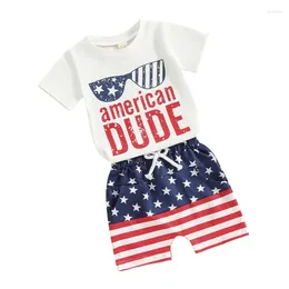 Kleidung Sets 2 Stücke Kleinkind Baby Jungen Sommerkleidung Kurzarm American Dude T-Shirt Tops Die Sterne Und Streifen Shorts Set Kleinkind 4. Von