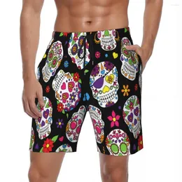 Men's Shorts Dead Skull Colorful Board Summer Flowers Fashion Running Short Pants Men Quick Drying Casual Plus Size Swim Trunks