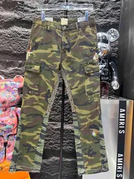 Galeria dżinsy męskie rozszerzone mężczyźni Departamenty Casual Designer Army Green Camuflage Men Flare Jean Bell-Bottoms Pants Street
