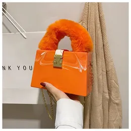 Faux Fur Top Handle Acrylic Party Box Clutch Fashion Purses and Handbags for Women Designer Evening Bag Chain Shoulder Bag 240401