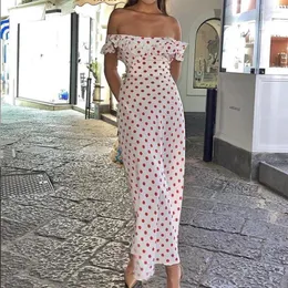 Sıradan Elbiseler 2024 Polka Dot Ruffles Bandage Maxi Elbise Kadınlar Omuz İnce Zarif Parti Yaz Plaj Tatil Sundresses