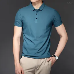 メンズドレスシャツ2024夏のファッションソリッドカラー短袖Tシャツアイスシルク通気性ビジネスカジュアルポロシャツ