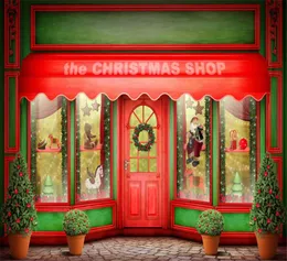 Merry Xmas Po Backdrop Christmas Shop Red Door Windows Children Kids Gifts Family Holiday Po Shoot Backdrops7122626